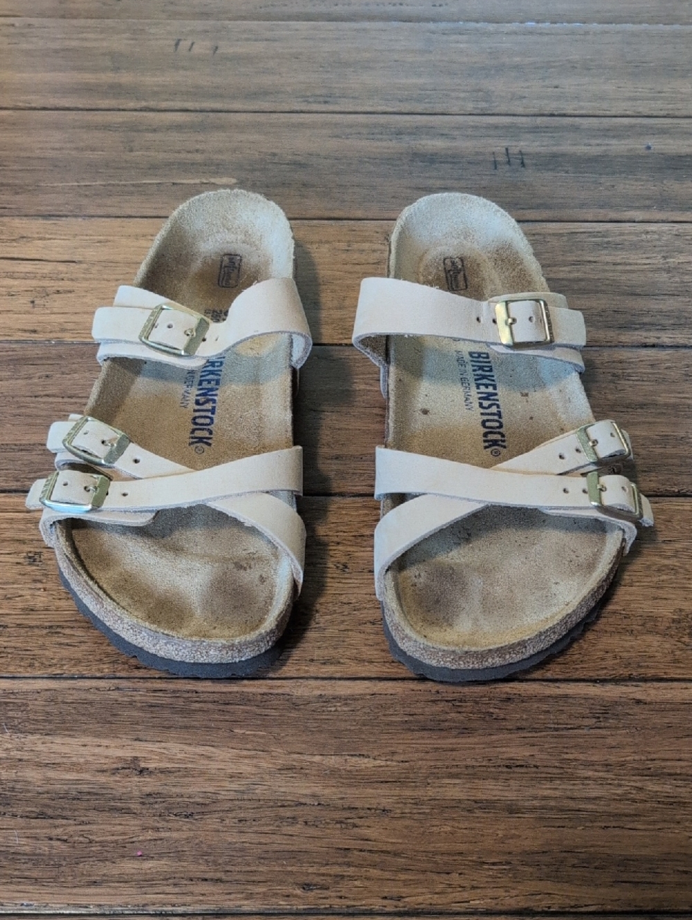 Birkenstock Cream Strappy Buckle Sandals